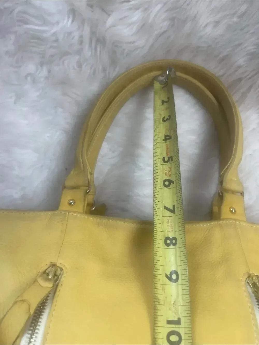 Yellow Leather Tote Bag with Front Zippers